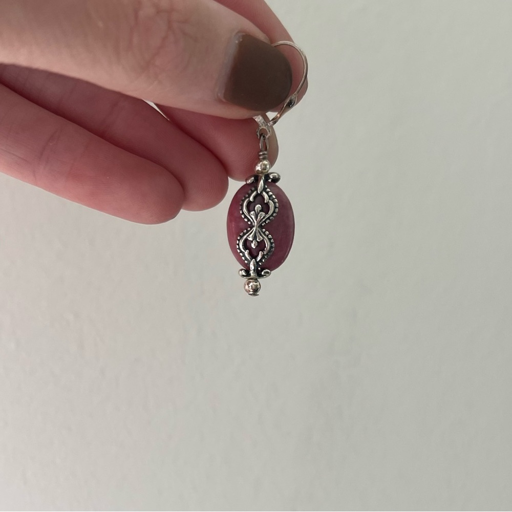 Vintage Pink Stone and Sterling Silver Earrings - Picture 6 of 9